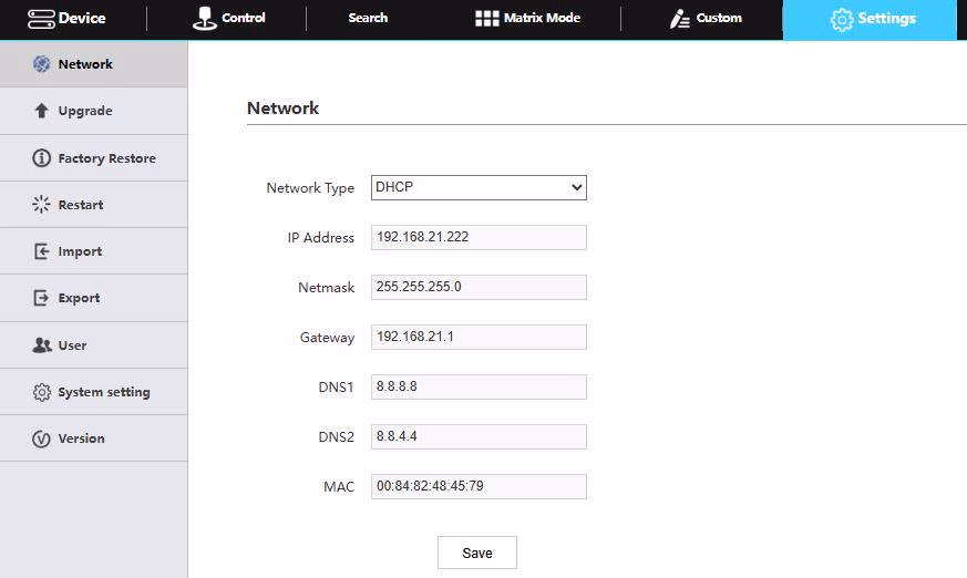 image of the network settings options.