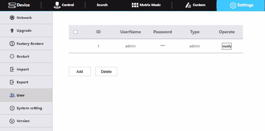 Image of the user settings menu