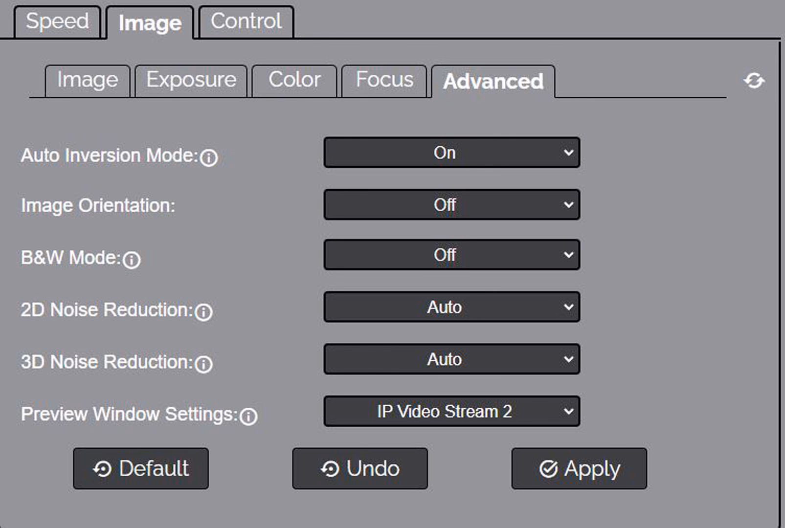 Image of the advanced settings menu