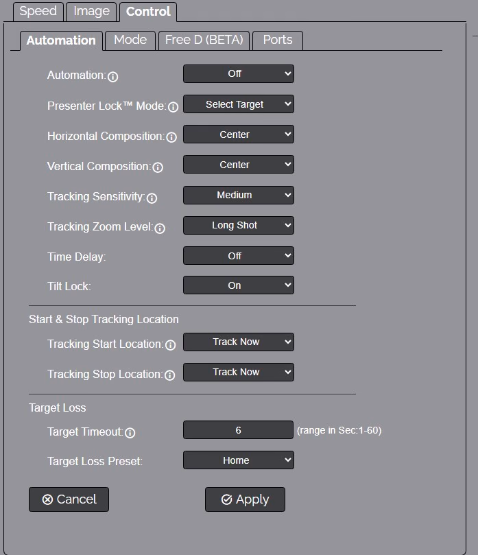 Image of the control automation menu