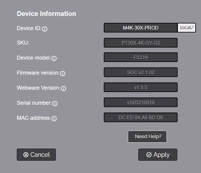 Image of device information menu