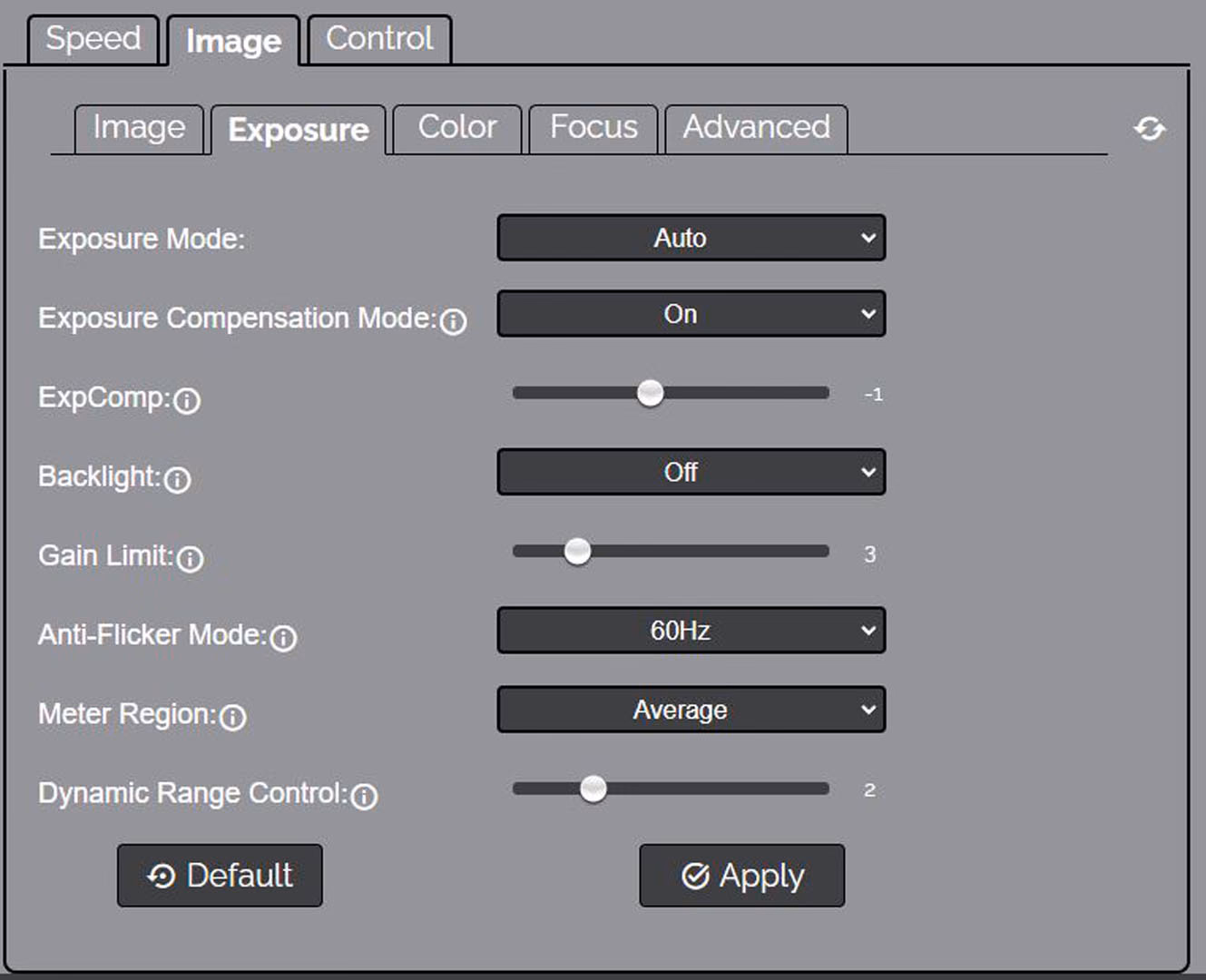 Image of the exposure settings menu