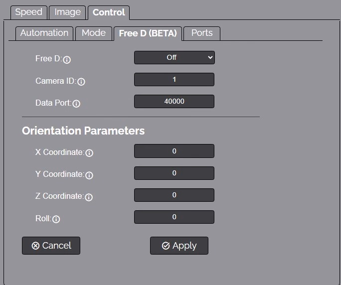 Image of the control menu Free D tab