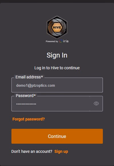 Image of Hive Studio login prompt
