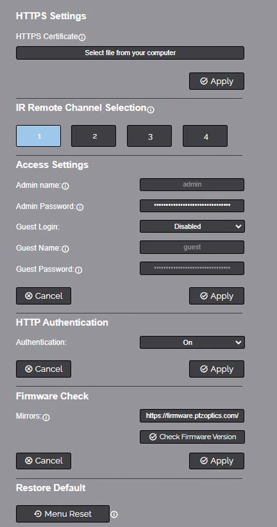 Image of the of the system settings
