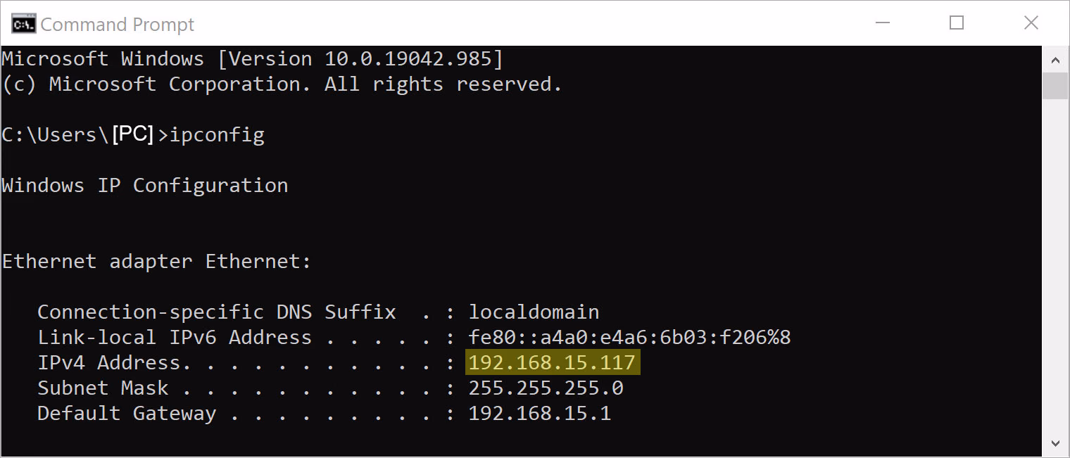 screen capture of the windows command terminal