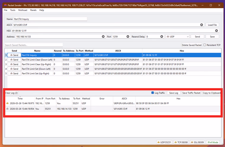 Packet Sender Logs